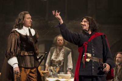 Production Photograph Featuring Patrick Page and Douglas Hodge with Cadets in Background (Cyrano de Bergerac, 2012)   (2012.200.188)