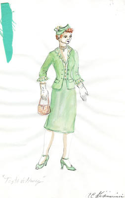 Costume Sketch 1, Helen, Green Dress with Swatch (A Taste of Honey) (2011.220.1)