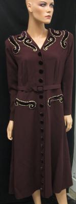 Burgandy Crepe Dress with Velvet Detail (Present Laughter) (2011.150.31)