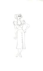 Costume Sketch, Erma Puff Sleeve Dress (Anything Goes)