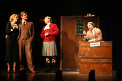 Production Photograph Featuring Arnie Burton, Charles Edwards, Jennifer Ferrin, and Cliff Saunders (The 39 Steps)