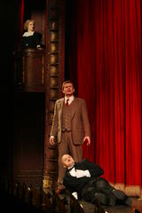 Production Photograph Featuring Charles Edwards, Cliff Saunders, and Jennifer Ferrin (The 39 Steps)