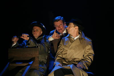 Production Photograph Featuring Charles Edwards, Arnie Burton, and Cliff Saunders (The 39 Steps) (2011.200.369)