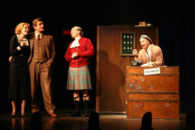 Production Photograph Featuring Arnie Burton, Charles Edwards, Jennifer Ferrin, and Cliff Saunders (The 39 Steps) (2011.200.303)