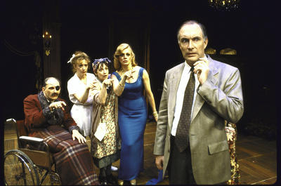Production Photograph Featuring Jeff Weiss, J. Smith-Cameron, Patricia Conolly, Jane Summerhays and Simon Jones (The Real Inspector Hound) (2011.200.848)