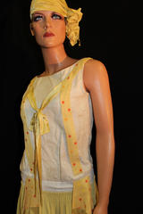 Daisy Fenton Yellow Polka Dot Dress with Oriental Patterned Fabric (Death Takes a Holiday)